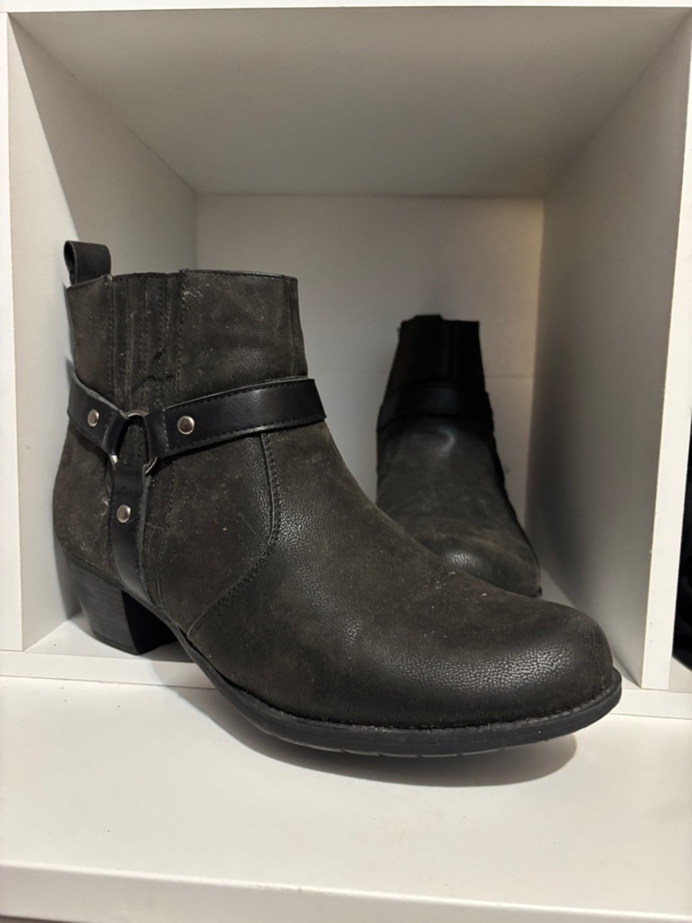 Women's 11W Black Western Leather Ankle Booties with Harness Detail